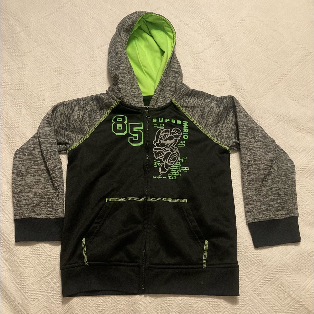 Jumping Beans Super Mario Kids Hoodie - Black and Gray with Green Accents